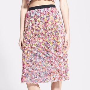 Leith Three-Dimensional Vivid Roses Midi Skirt
